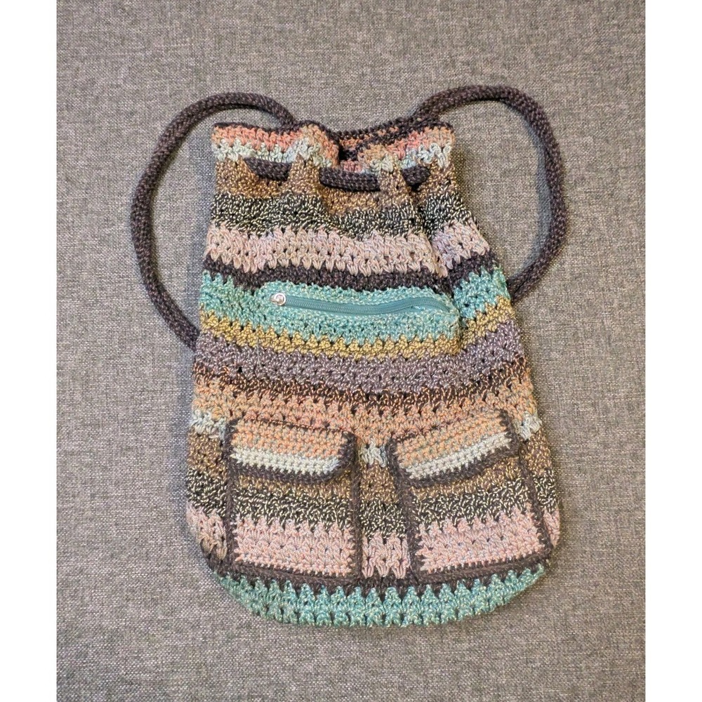The Sak Multicolor Stripe Crochet Hobo Tote Bag Handbag Purse Pockets Colorful